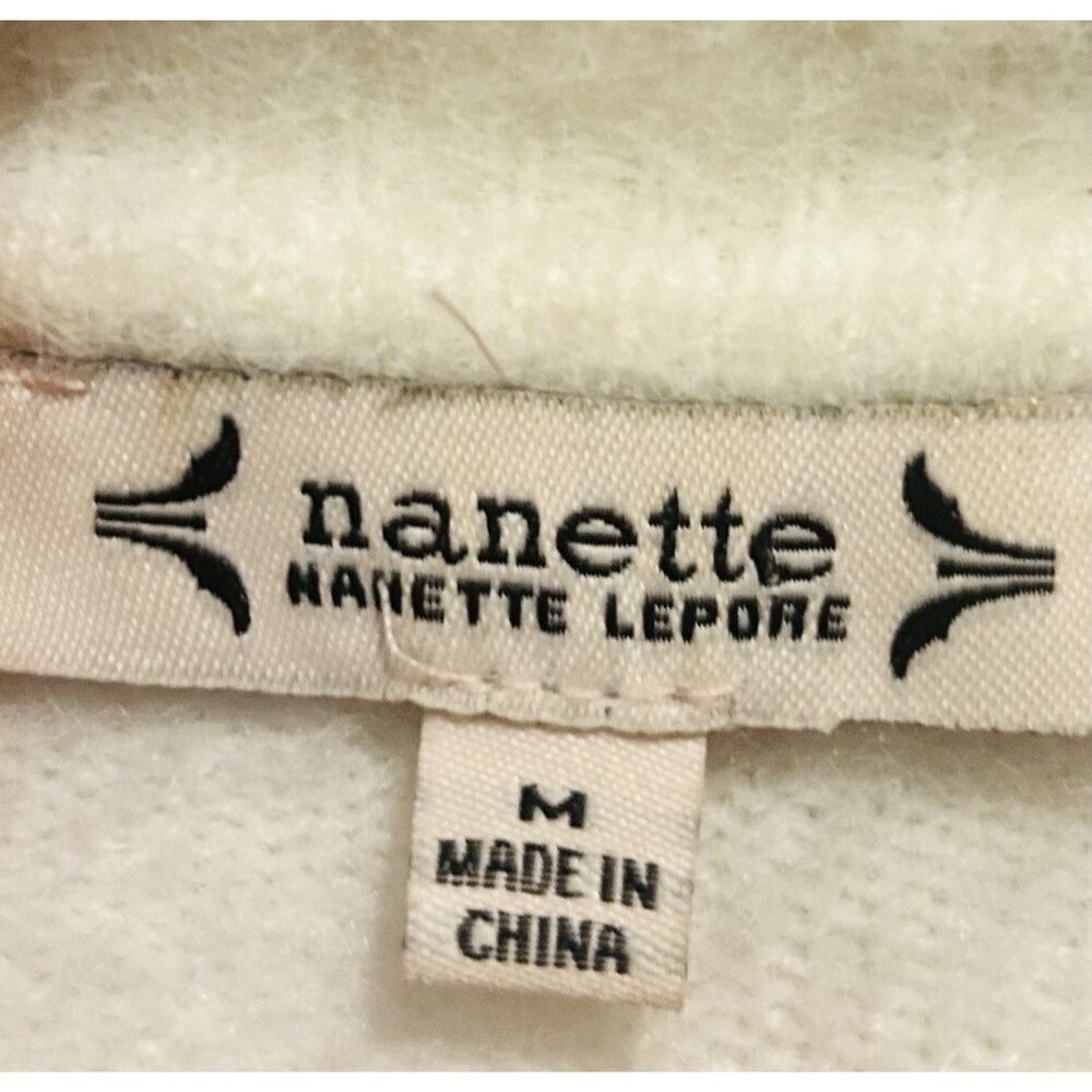 Nanette‎ Lepore Chain Trim Eyelash Cardigan Sweater White Gold Buttons Sz Medium - Picture 2 of 12